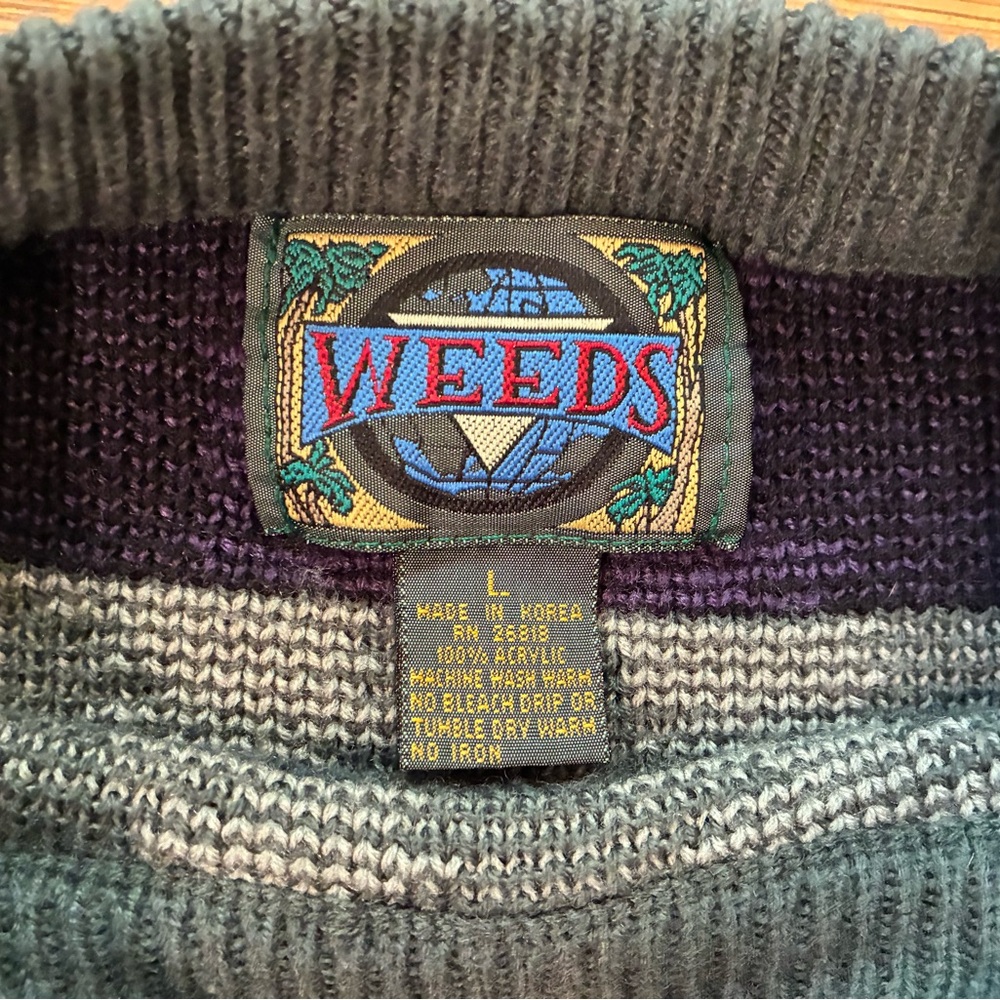 Vintage Weeds Sweater 90s Cosby Grandpa Abstract Geometric Acrylic Pullover L - Picture 9 of 11